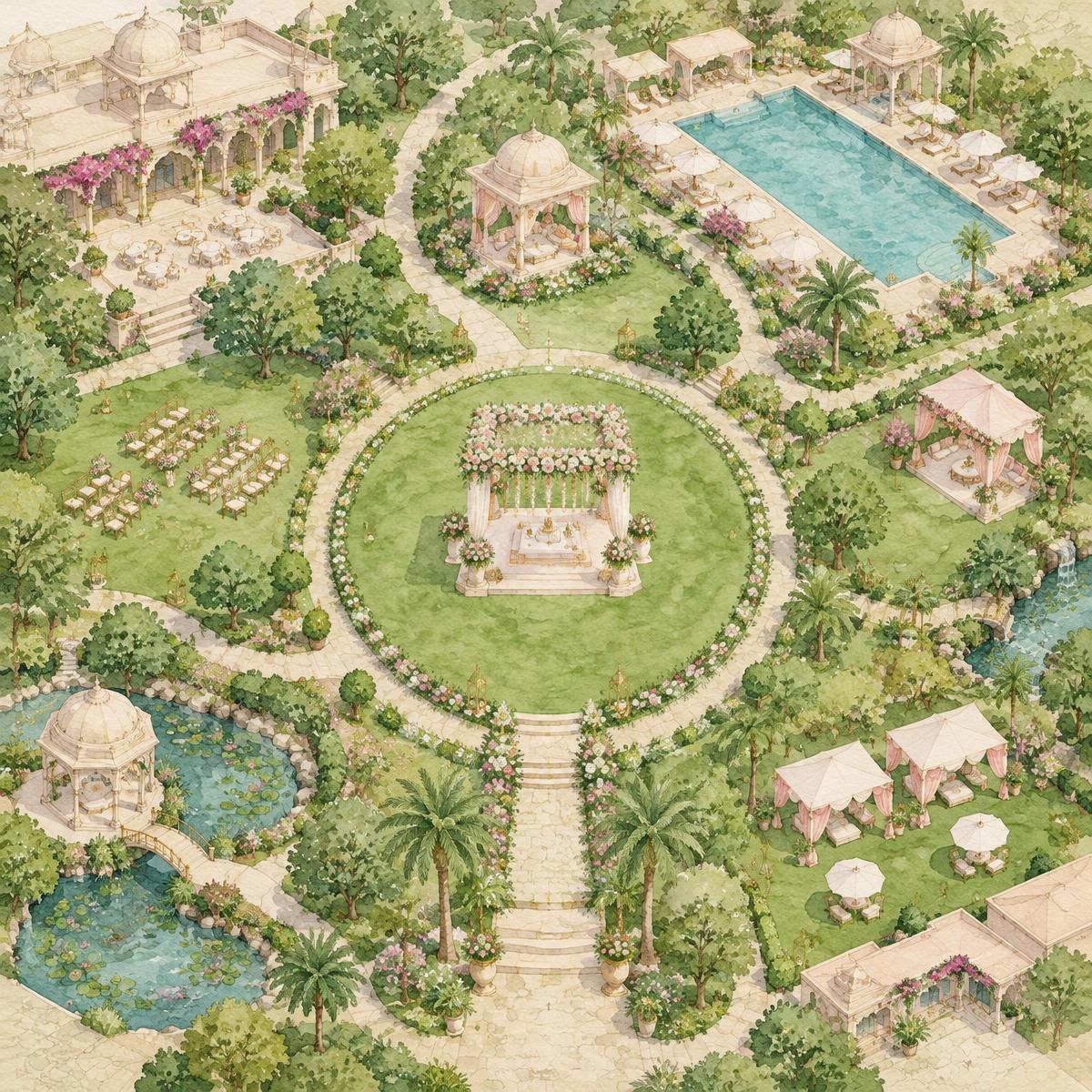 Aerial watercolor map of Sneh Resort